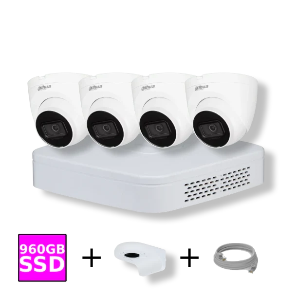Dahua Camera Set met 4x 4MP WizSense Camera's Wit - 960GB SSD - 4-kanaals Recorder