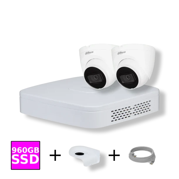 Dahua Camera Set met 2x 4MP WizSense Camera's Wit - 960GB SSD - 4-kanaals Recorder