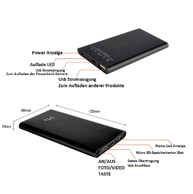 5000mAh Powerbank mit Versteckte Kamera Spycam Mini Video Ton Überwachungskamera Spionage Cam