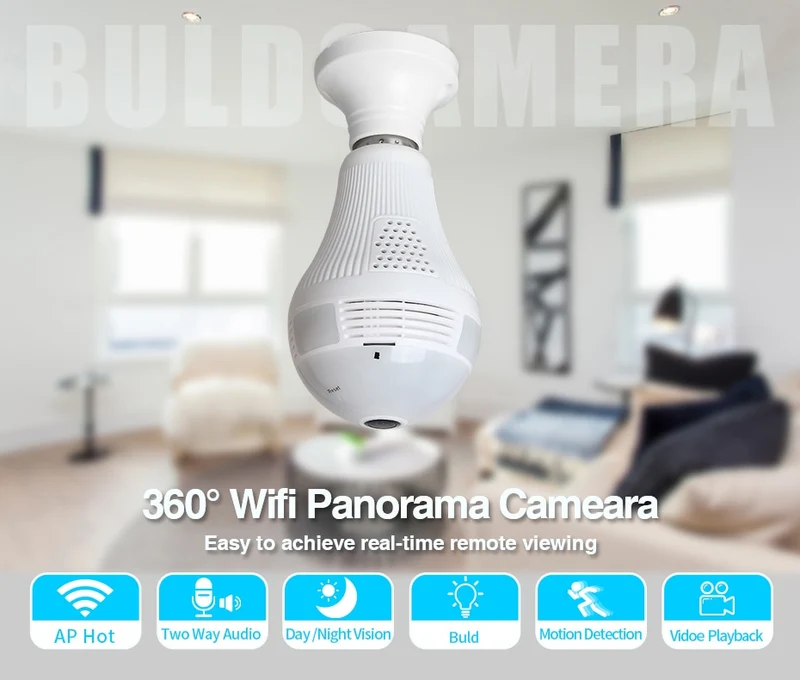 960P Fisheye Ip Camera Wireless Wifi Camera Home Security WiFi Fisheye Camera Bulb Lamp IP Camera 360 Degree Home Security CM.V2