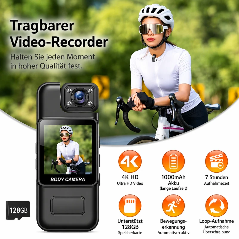4K Bodycam Mini Kamera Video Überwachungskamera Actioncam Bikercam Motorrad Auto