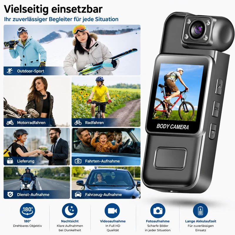 4K Bodycam Mini Kamera Video Überwachungskamera Actioncam Bikercam Motorrad Auto