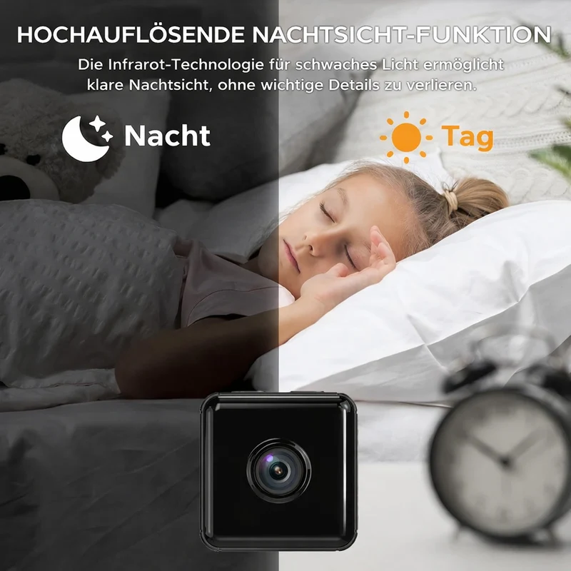 Wlan Überwachungskamera 1080p Wifi Mini Kamera mit Nachtsicht & Bewegungsmelder Haus Cam