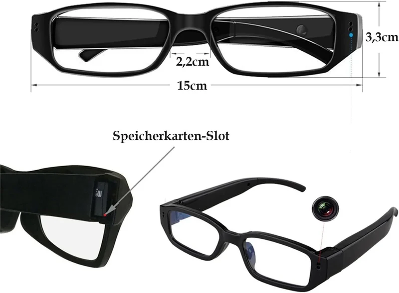 Brille mit versteckte Kamera Spycam Spionage Video Ton Überwachungskamera Aufnahme Detektiv